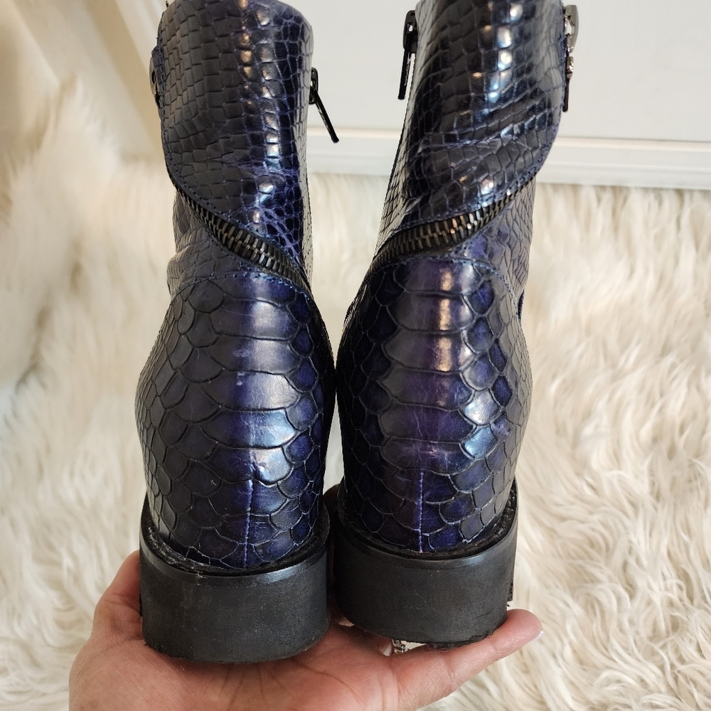 POLETTO PURPLE SNAKE LEATHER ANKLE BOOTS PLATFORM WOMENS SIZE 37 - Picture 8 of 10